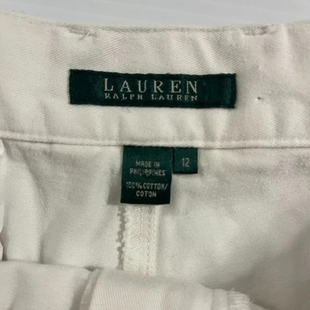 Lauren Ralph Lauren White Cargo Shorts Women's Size 12 Cotton Mid Rise Casual